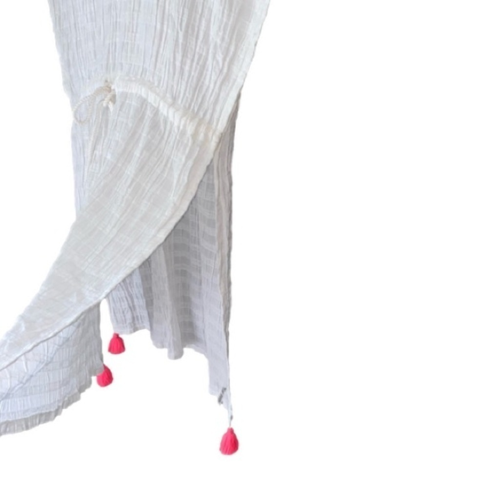 AERIE Coverup Beach Pool Oversized Drawstring Pink Tassels White Womens XS-S - Picture 6 of 12